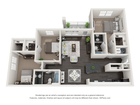 Floor plan for 3 beds, 2 baths, 1271 sqft